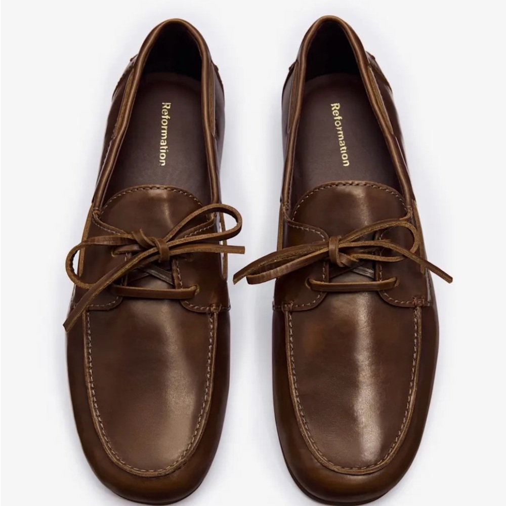 Reformation Fia Brown Boat Leather Loafers NEVER WORN